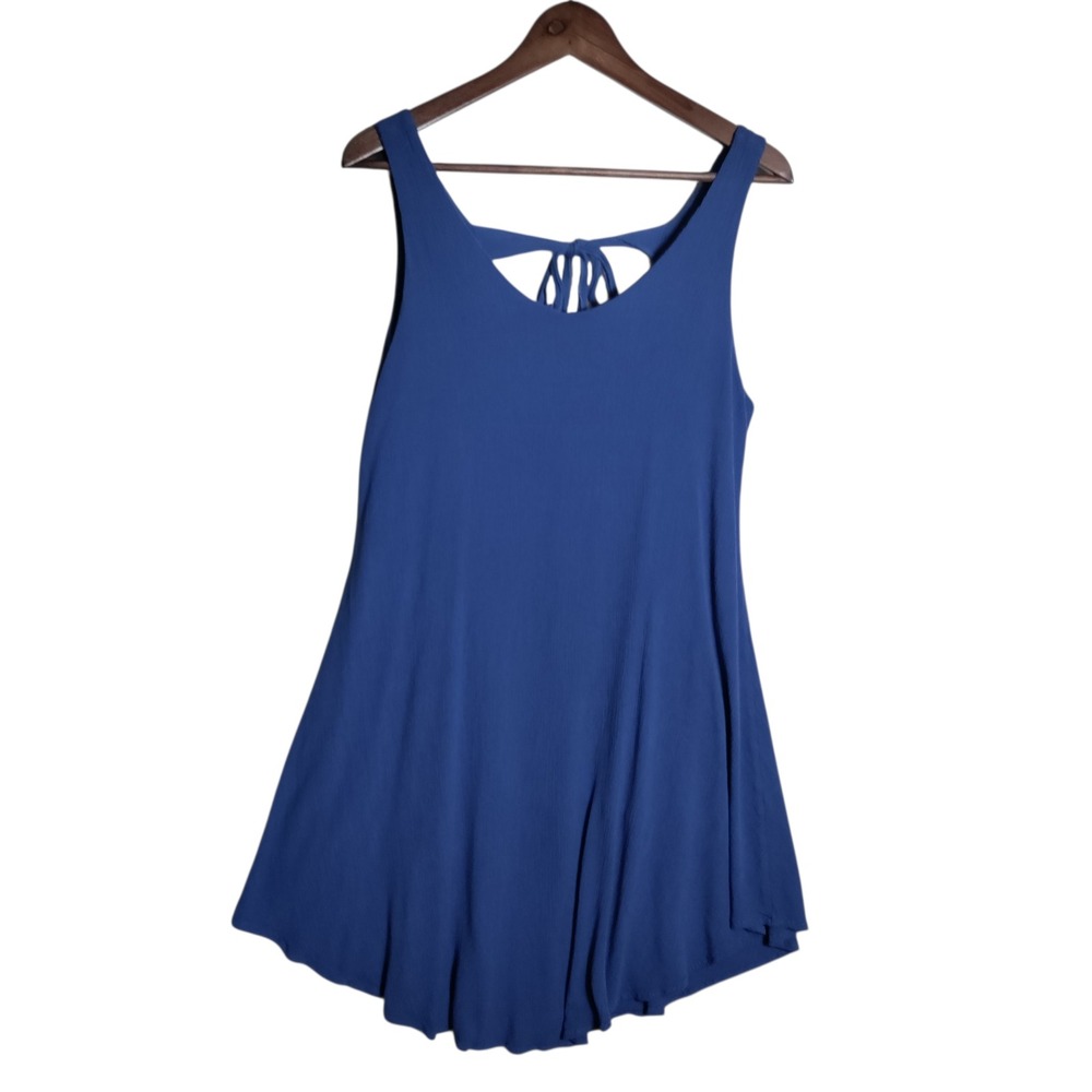Kylie Paige Blue Crinkle Rayon‎ Sleeveless Tie Back Mini Dress XL Made in USA